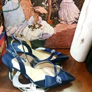 J. Renee Heel 👠 Bow & Rhinestones 10W Women Sling Back,3.5"Upscale Shoes.👠